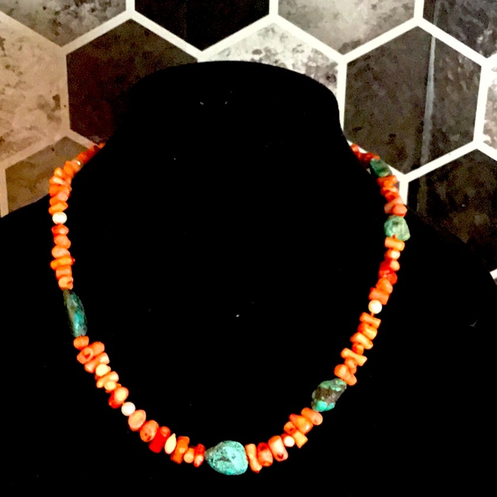 Turquoise stones with water, fresh pearls with gorgeous shell beads